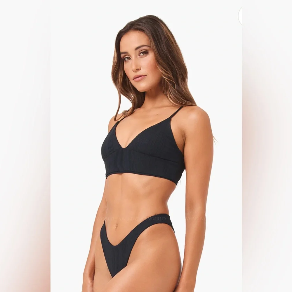 L*Space Winnie Cabana Bikini Top, Black, Size X-Small, $114